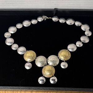 VINTAGE Republic of Guatemala Handcrafted Silver Gold Coin Necklace 90s Eclectic